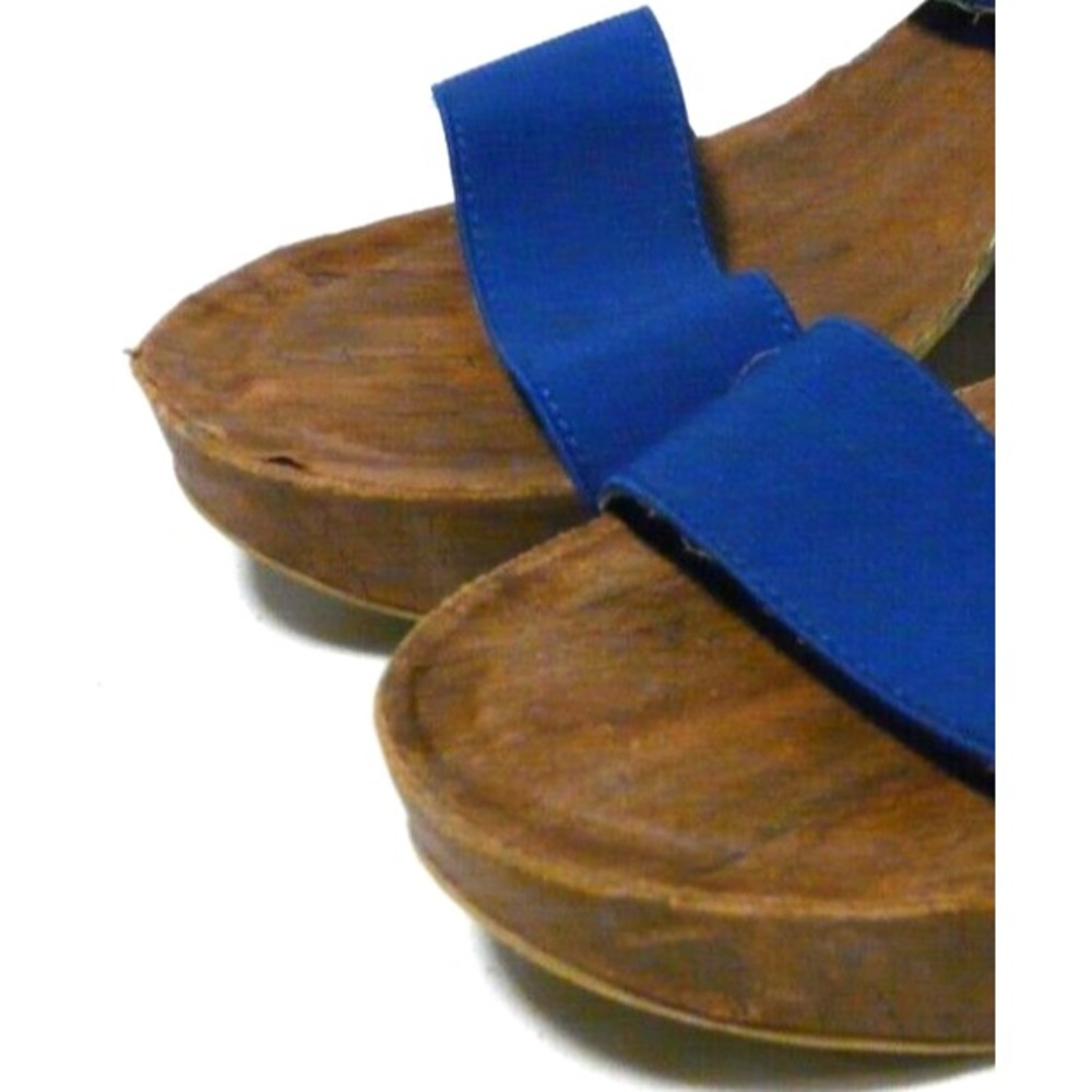 Cato Est 1946 Wedge Sandals Womens Size 9 M Blue Stretch 4" Heel Wood - Picture 8 of 8